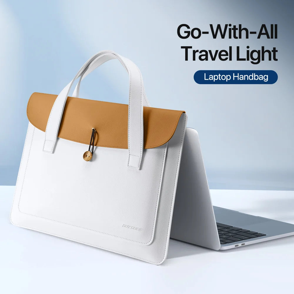 DUX DUCIS PU Leather Handbag for 13-14 Laptop  AURA Series PU Leather Handbag for 13-14 Laptop - Beige+Khaki - 4