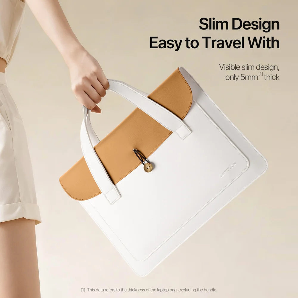 DUX DUCIS PU Leather Handbag for 13-14 Laptop  AURA Series PU Leather Handbag for 13-14 Laptop - Beige+Khaki - 5