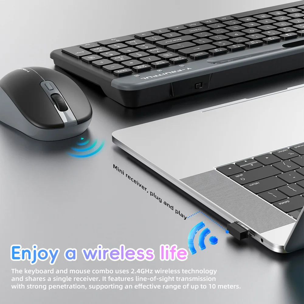 Y-FRUITFUL KM98 2.4G Wireless Keyboard Mouse Combo Set for Office Gaming with Phone Tablet Stand - Black - 4