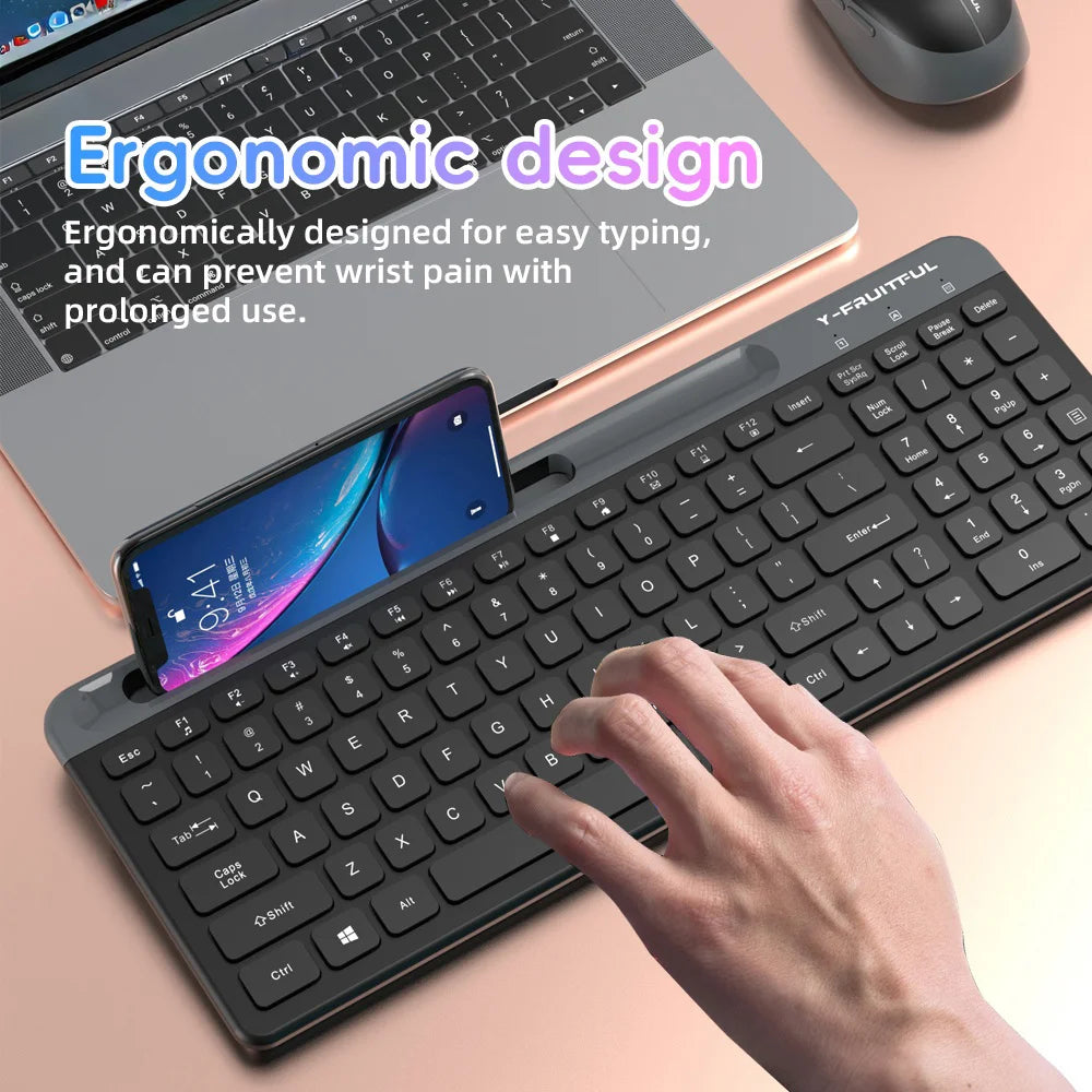 Y-FRUITFUL KM98 2.4G Wireless Keyboard Mouse Combo Set for Office Gaming with Phone Tablet Stand - Black - 5