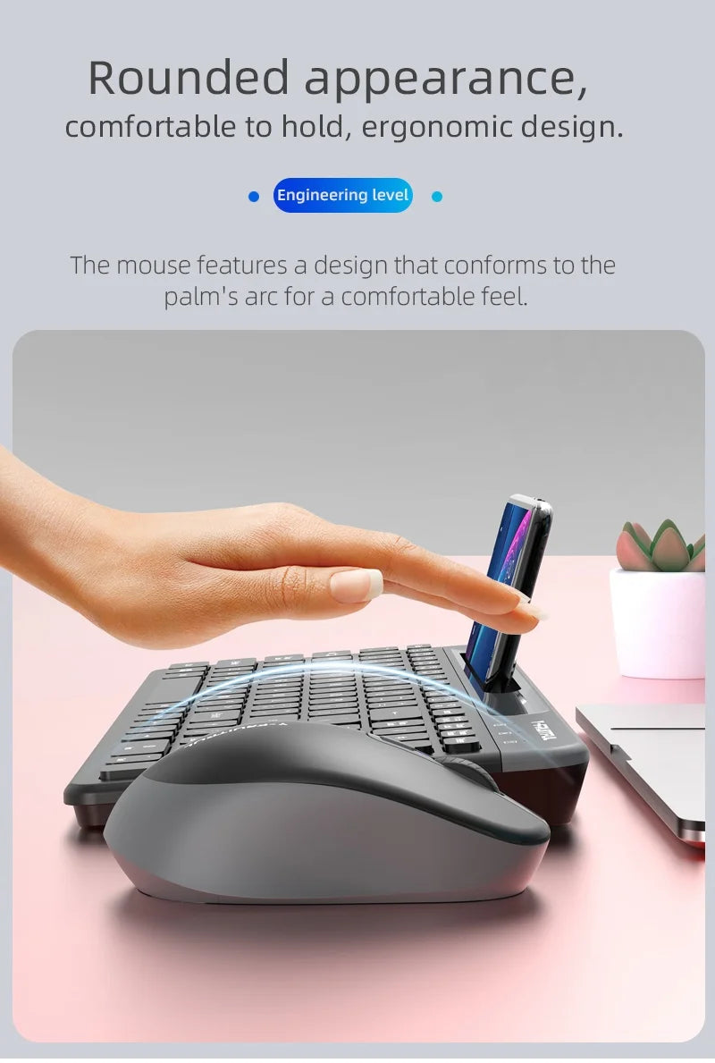 Y-FRUITFUL KM98 2.4G Wireless Keyboard Mouse Combo Set for Office Gaming with Phone Tablet Stand - Black - 7