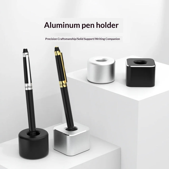 Minimalist Aluminum Alloy Desktop Pen Holder Organizer Stand with Non Slip Base - Square/Silver - 2
