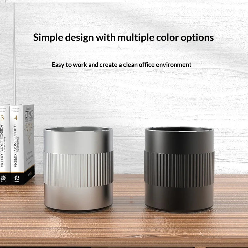 P80 Office Desk Pencil Organizer Cup Aluminum Alloy Round Pen Holder with Anti Slip Base - Silver - 4