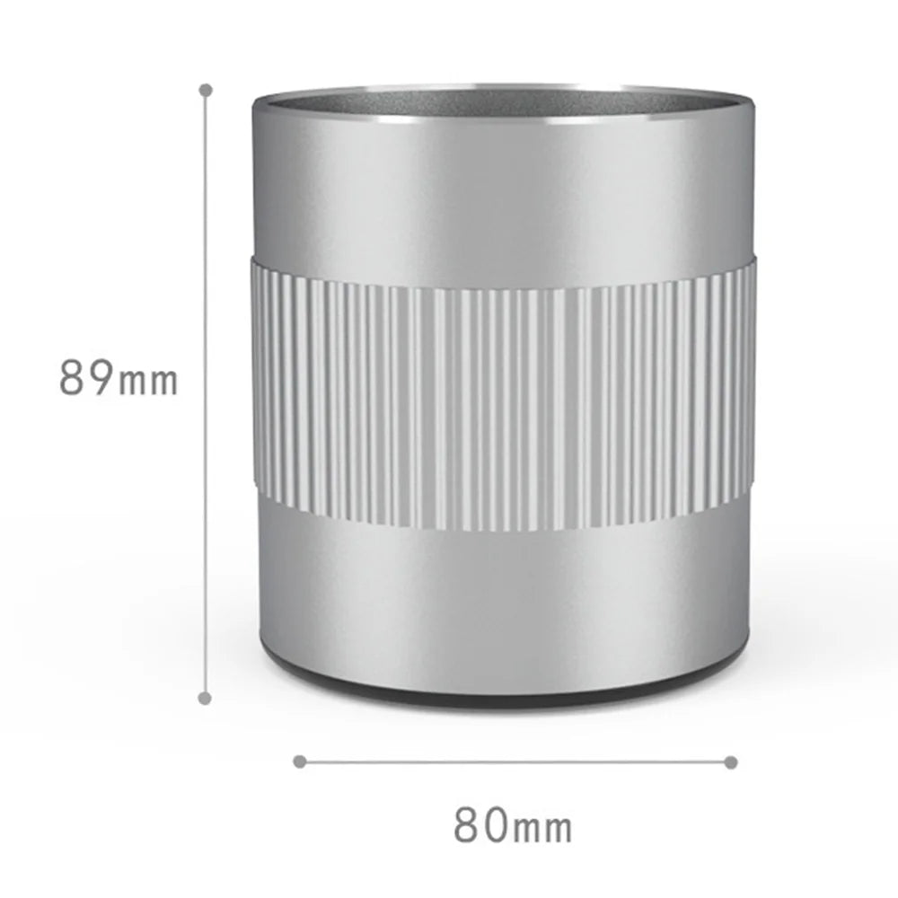 P80 Office Desk Pencil Organizer Cup Aluminum Alloy Round Pen Holder with Anti Slip Base - Silver - 6
