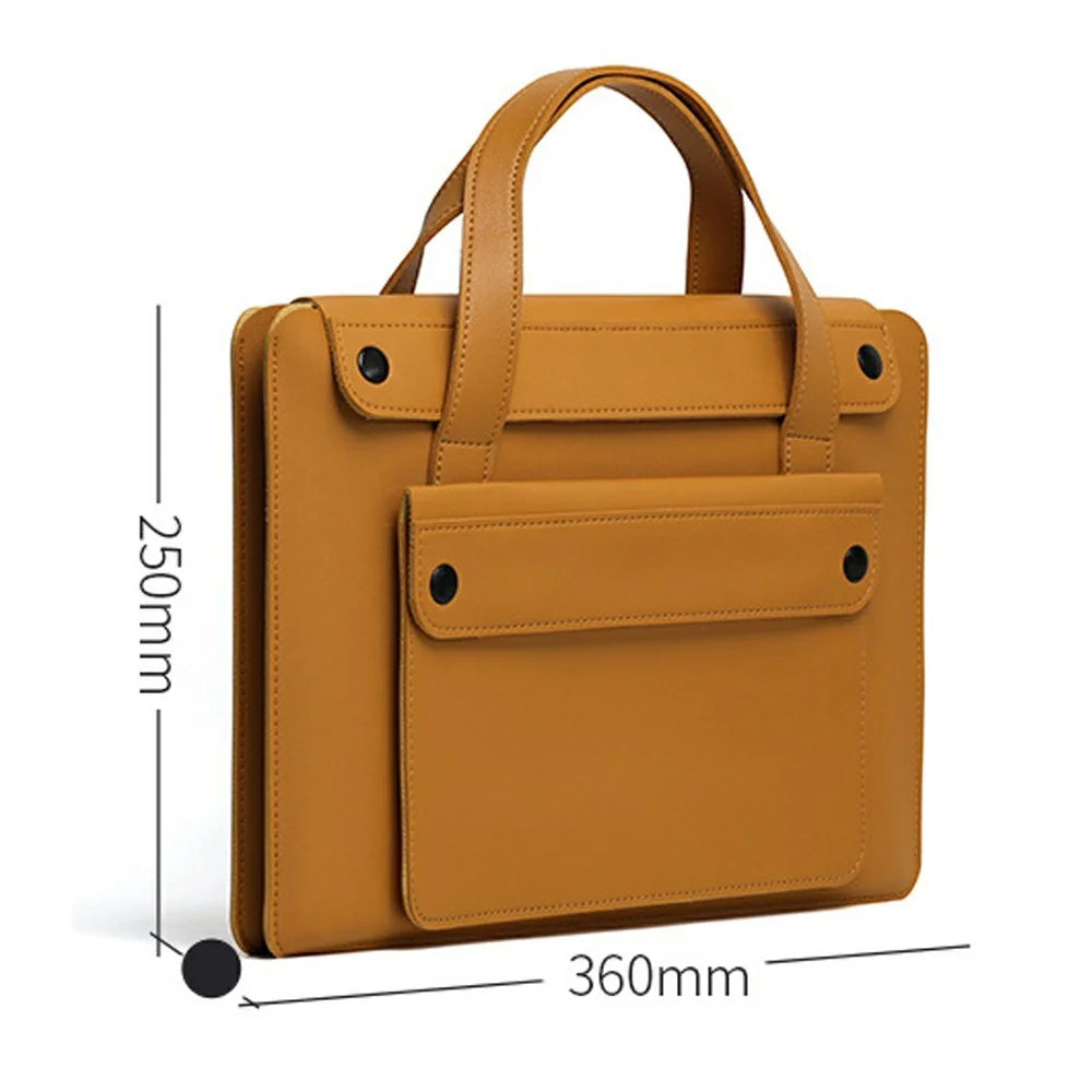 For 13.3 / 14 Inch Laptop Bag PU Leather Double Pocket Multi-Compartment Accordion Design Universal Notebook Tote Bag - Green - 7