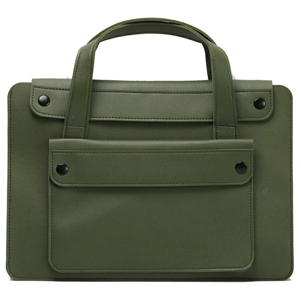 For 15 / 16 Inch Laptop Bag PU Leather Double Pocket Multi-Compartment Accordion Design Universal Notebook Tote Bag - Green - 1