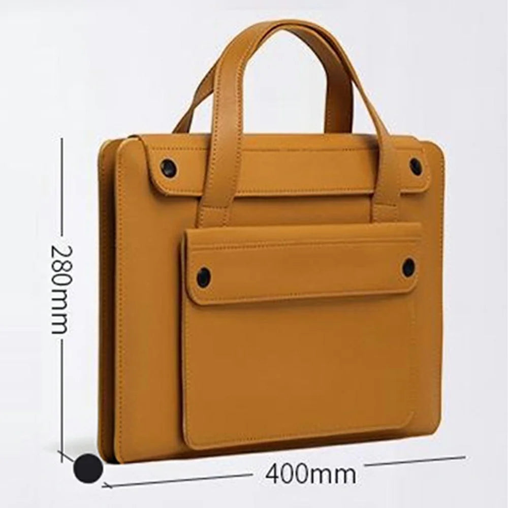 For 15 / 16 Inch Laptop Bag PU Leather Double Pocket Multi-Compartment Accordion Design Universal Notebook Tote Bag - Green - 7