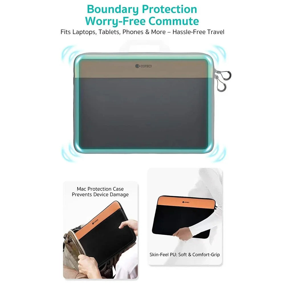 COTECI 13 - 14 Inch Laptop Sleeve Shockproof Notebook Bag for Bussiness Trip Travel - Orange / Black - 3