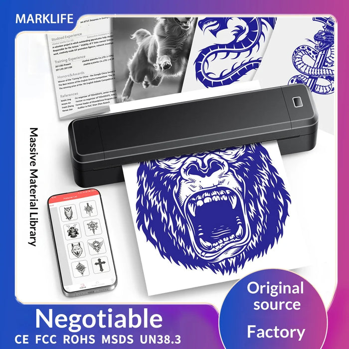 MARKLIFE X8T AI Tattoo Printer Thermal Tattoo Transfer Printer Bluetooth-compatible A4 Printing Machine for Tattoo Beginner - White - 2
