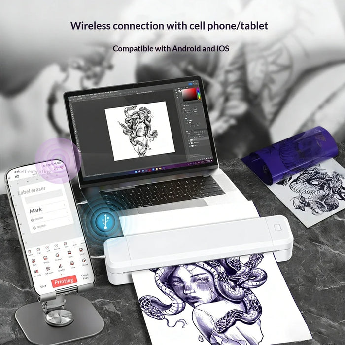 MARKLIFE X8T AI Tattoo Printer Thermal Tattoo Transfer Printer Bluetooth-compatible A4 Printing Machine for Tattoo Beginner - White - 3
