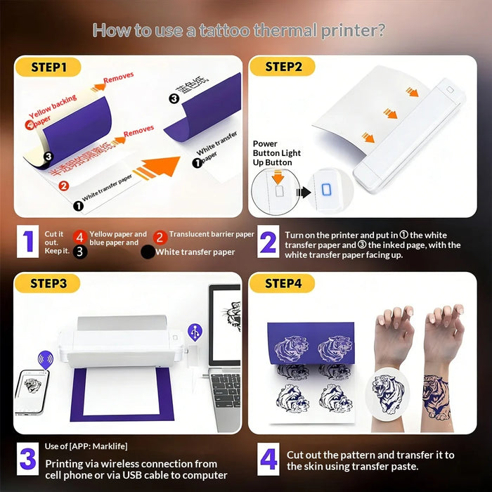 MARKLIFE X8T AI Tattoo Printer Thermal Tattoo Transfer Printer Bluetooth-compatible A4 Printing Machine for Tattoo Beginner - White - 6