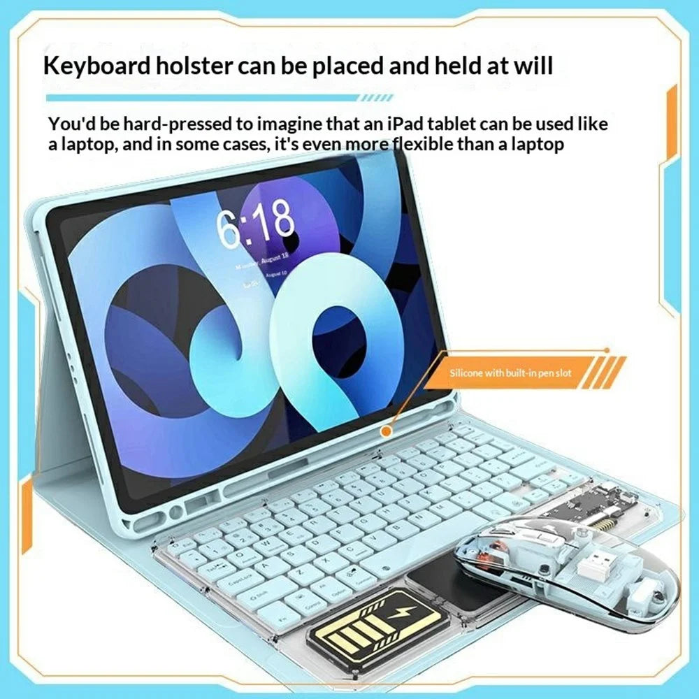 KB333 Transparent Bluetooth-compatible Keyboard Mouse Set 3-Channel Wireless Gaming RGB Backlight Keyboard + Mouse for iPad Tablet Office - Blue - 2