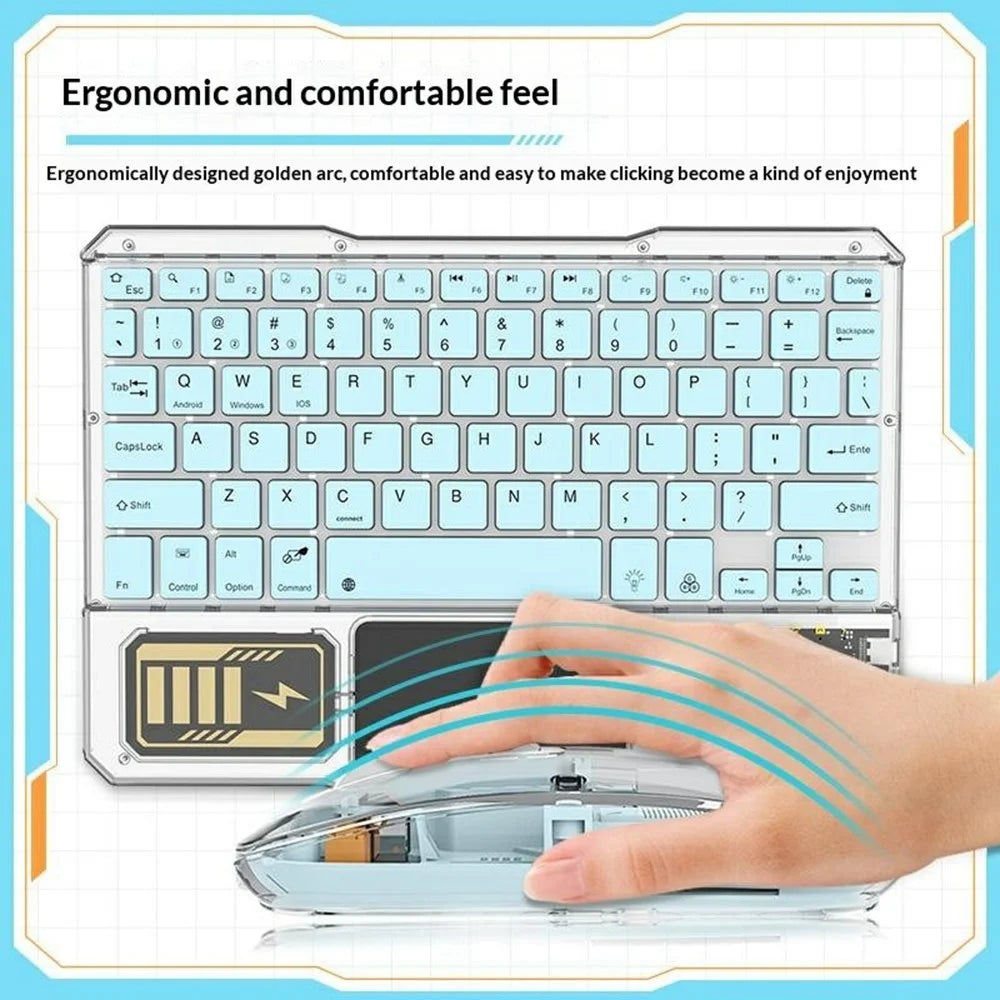 KB333 Transparent Bluetooth-compatible Keyboard Mouse Set 3-Channel Wireless Gaming RGB Backlight Keyboard + Mouse for iPad Tablet Office - Blue - 3