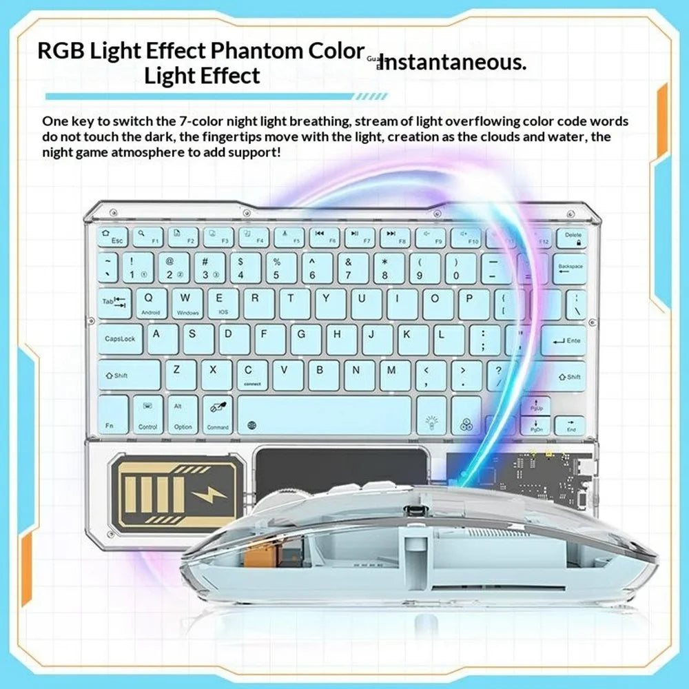 KB333 Transparent Bluetooth-compatible Keyboard Mouse Set 3-Channel Wireless Gaming RGB Backlight Keyboard + Mouse for iPad Tablet Office - Blue - 6