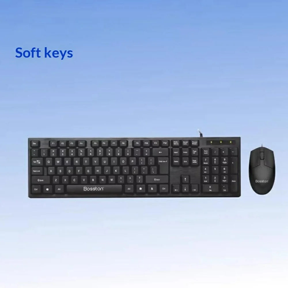 BOSSTON D5200 Business USB Wired Keyboard and Ergonomic 1000 DPI Mouse Set for Desktop Laptop - 2