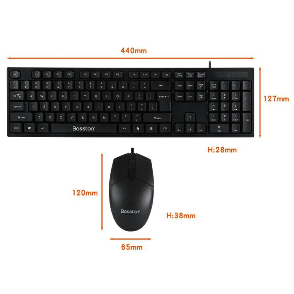 BOSSTON D5200 Business USB Wired Keyboard and Ergonomic 1000 DPI Mouse Set for Desktop Laptop - 5
