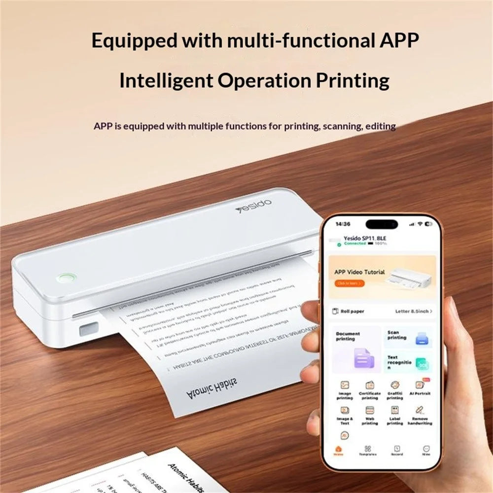 YESIDO SP11 A4 Thermal Printer Portable Bluetooth-compatible Battery Powered Printing Machine for Office - 4
