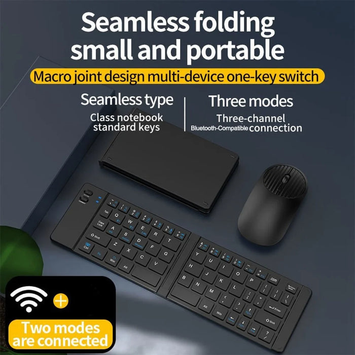 KB018 Mini Portable Foldable Bluetooth-compatible Wireless Keyboard 2.4G Mouse Set Home Office Computer Keyboard + Mouse - Black - 6