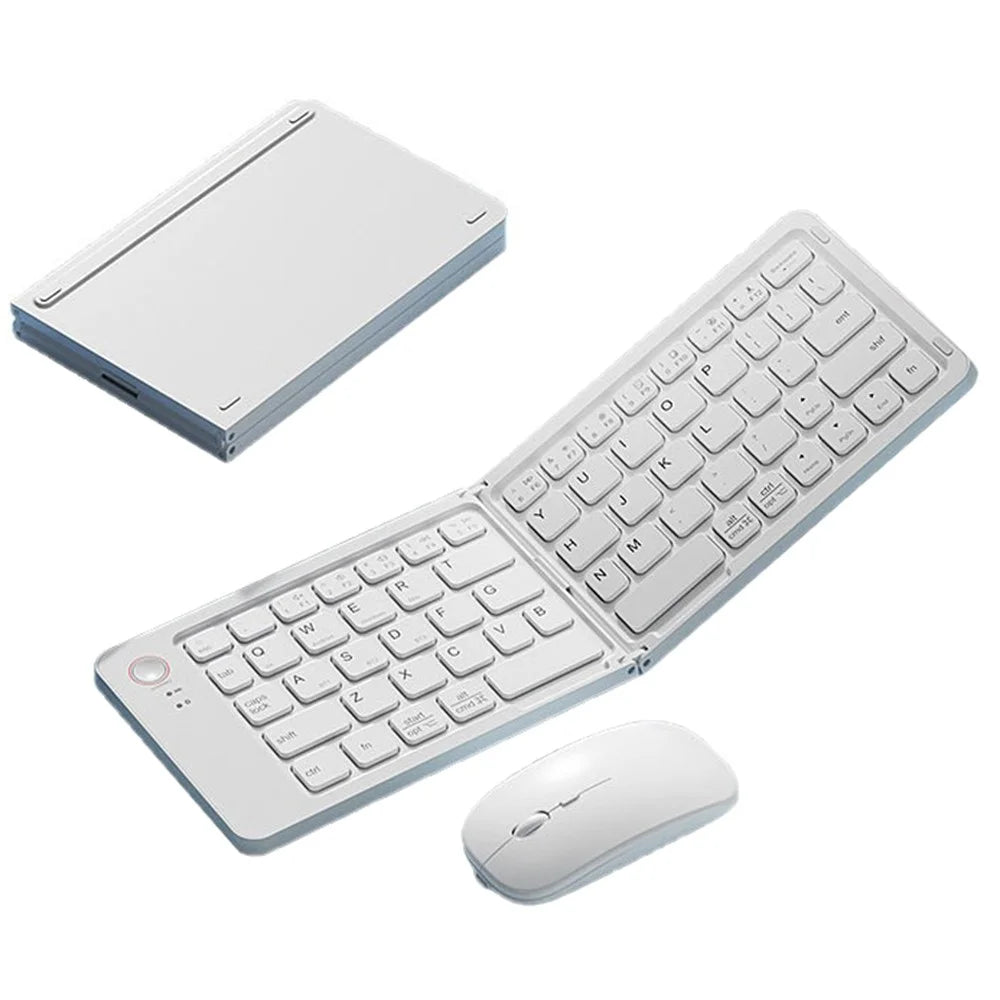 B203B Mini Portable Bluetooth-compatible Wireless Folding Keyboard Mouse Set Rechargeable 67Keys Home Office Computer Keyboard + Mouse - White - 1