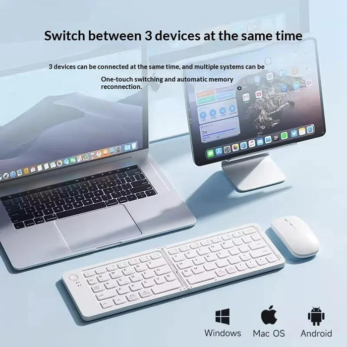 B203B Mini Portable Bluetooth-compatible Wireless Folding Keyboard Mouse Set Rechargeable 67Keys Home Office Computer Keyboard + Mouse - White - 2
