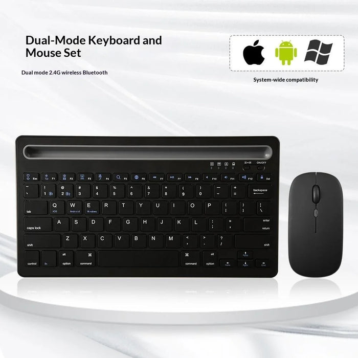 CMK108 Mini Bluetooth-compatible 2.4G Dual Mode Wireless Keyboard Mouse Set Rechargeable Keyboard Mouse Combo with Phone Tablet Stand - Black - 5