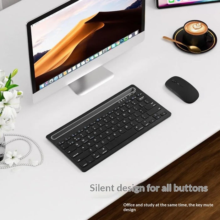 CMK108 Mini Bluetooth-compatible 2.4G Dual Mode Wireless Keyboard Mouse Set Rechargeable Keyboard Mouse Combo with Phone Tablet Stand - Black - 6