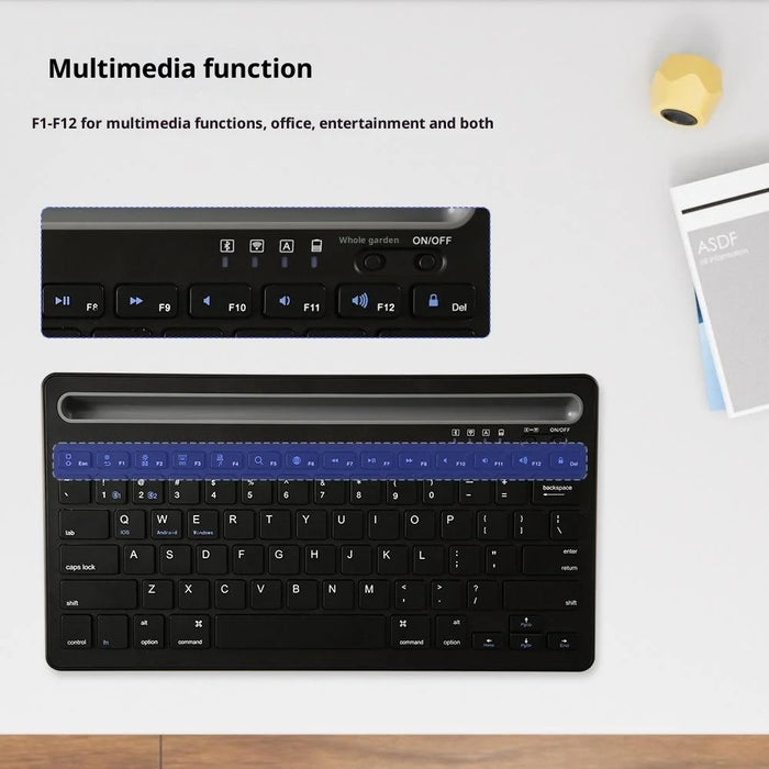 CMK108 Mini Bluetooth-compatible 2.4G Dual Mode Wireless Keyboard Mouse Set Rechargeable Keyboard Mouse Combo with Phone Tablet Stand - Black - 7