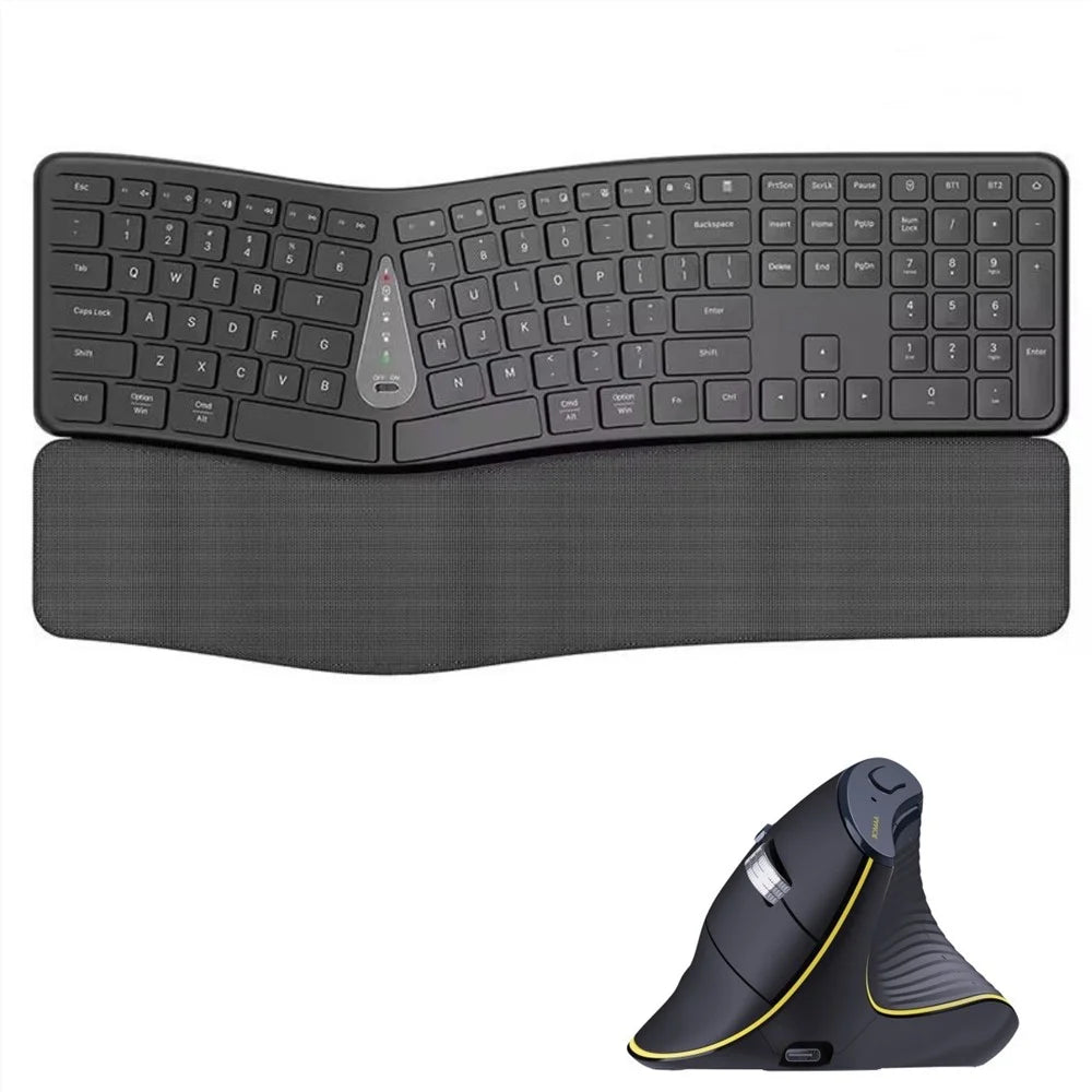 T1 Ergonomic Split Keyboard Mouse Set Wireless Vertical Bluetooth-compatible Rechargeable Home Office Keyboard + Mouse Combo with Wrist Rest for Computer Tablet Phone - Black - 1