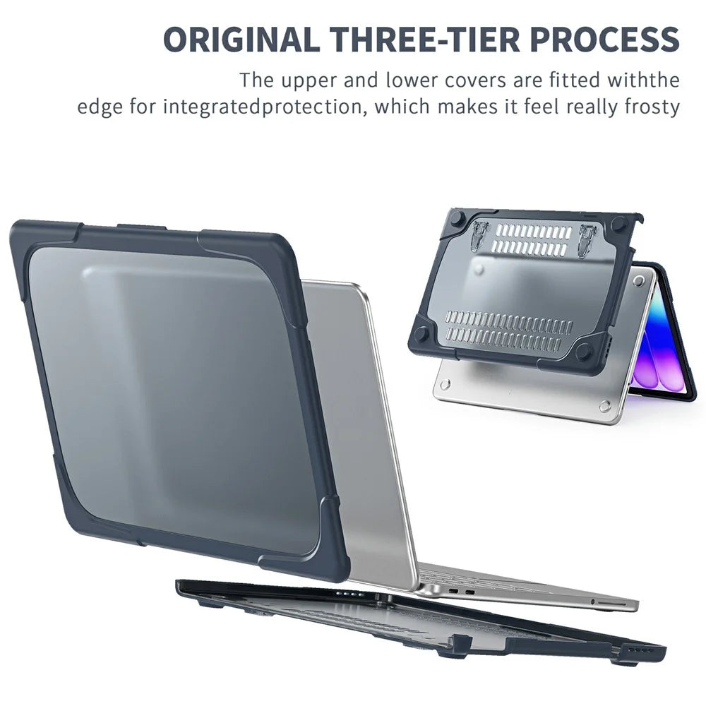 For MacBook Neo 13 inch (2026) Dual-Color Case PC TPU Hybrid Shell with Kickstand Anti-scratch Laptop Cover - Blue - 7