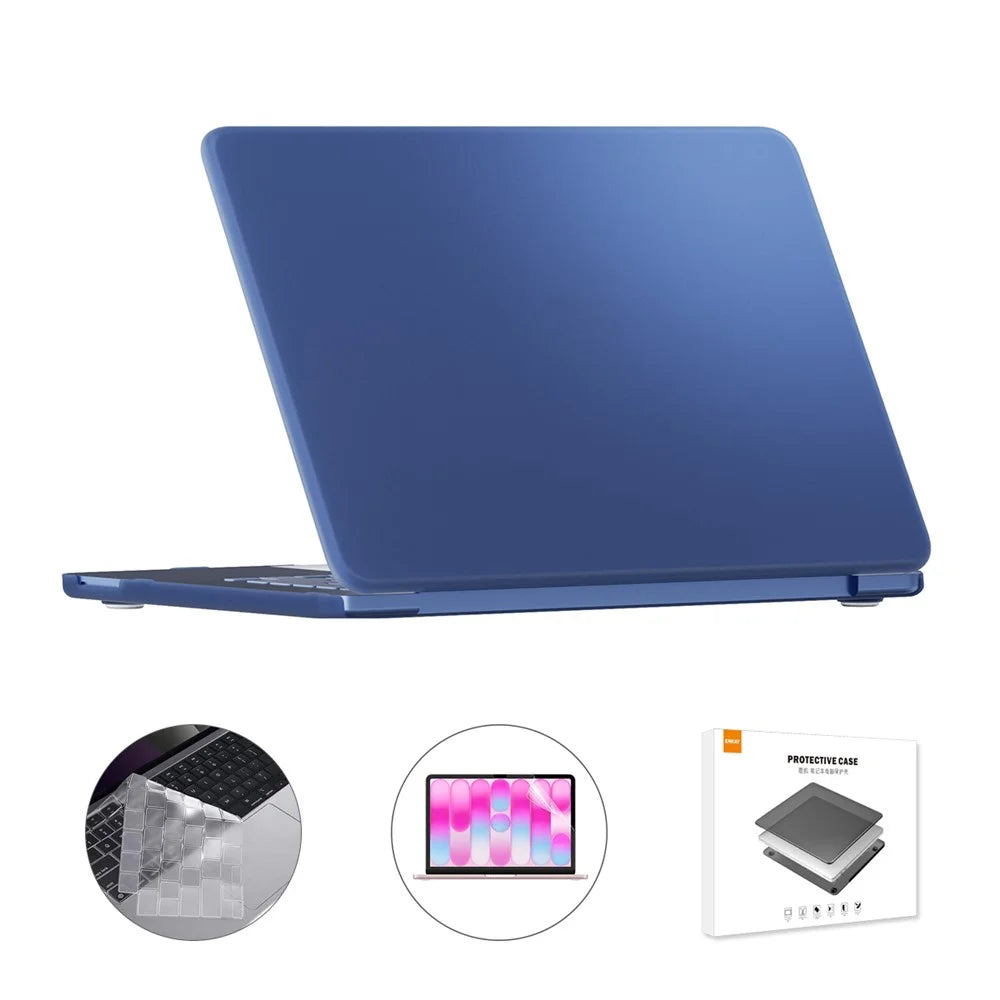 ENKAY HAT PRINCE For MacBook Neo 13 inch (2026) A3404 512G Matte PC Laptop Case + Ultra Thin TPU Keyboard Cover + PET Screen Film 3 in 1 Kit, US Keyboard Layout - Dark Blue - 1