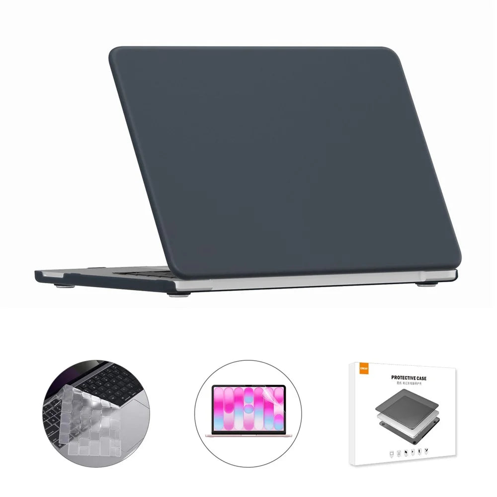 ENKAY HAT PRINCE For MacBook Neo 13 inch (2026) A3404 512G Matte PC Laptop Case + Ultra Thin TPU Keyboard Cover + PET Screen Film 3 in 1 Kit, EU Keyboard Layout - Black - 1