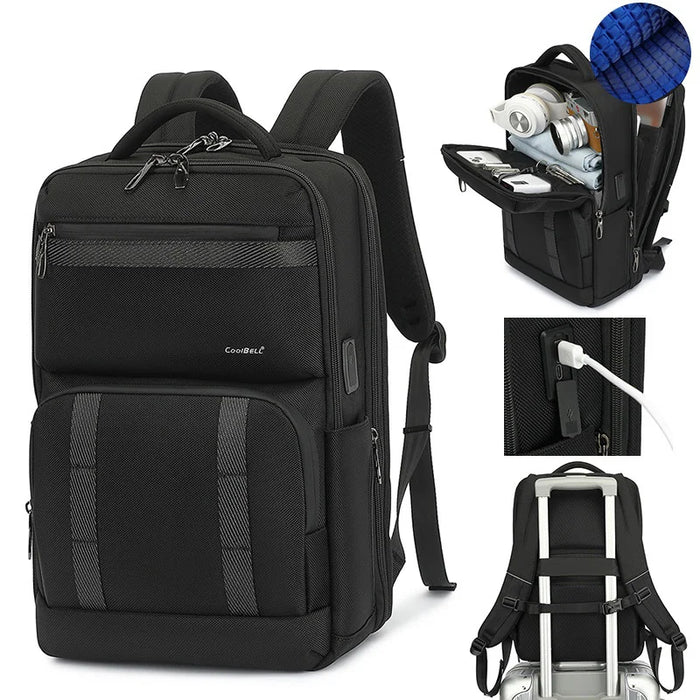 COOLBELL 8279 Large Capacity Waterproof Men Business Backpack 15.6 Inch Laptop Bag with USB+Type-C External Charging Ports - Black - 3