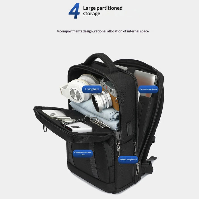 COOLBELL 8279 Large Capacity Waterproof Men Business Backpack 15.6 Inch Laptop Bag with USB+Type-C External Charging Ports - Black - 6