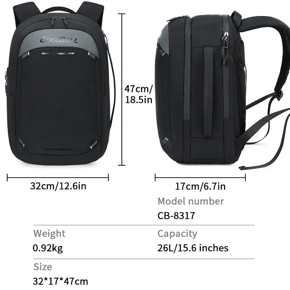 COOLBELL CB-8317 Business Backpack for 15.6 Inch Laptop Waterproof Travel Shoulder Bag with Reflective Strips - Black - 7