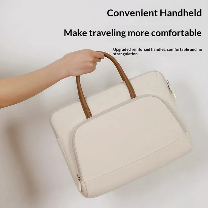 C100 Laptop Handheld Bag for 13-13.3 inch Notebook Triple Layer Protection Protective Sleeve Bag Portable Computer Case Carrying Briefcase - Beige - 4