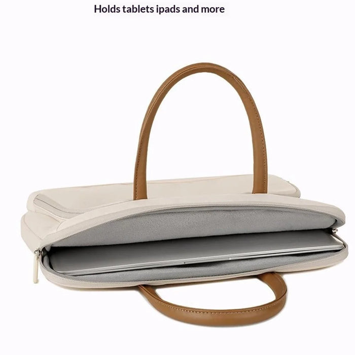 C100 Laptop Handheld Bag for 15-16.1 inch Notebook Triple Layer Protection Protective Sleeve Bag Portable Computer Case Carrying Briefcase - Beige - 5