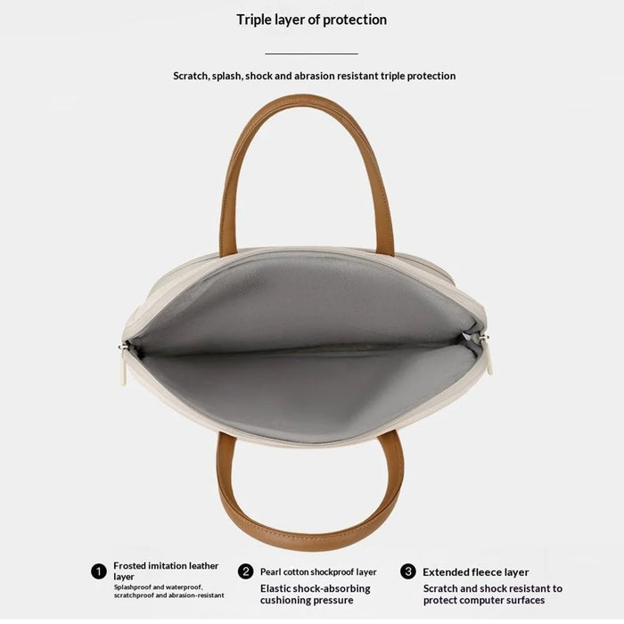 C100 Laptop Handheld Bag for 15-16.1 inch Notebook Triple Layer Protection Protective Sleeve Bag Portable Computer Case Carrying Briefcase - Beige - 7