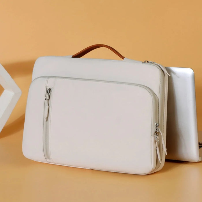 C108 Laptop Handheld Bag for 13-13.3 inch Notebook Retractable Handle Waterproof Business Protective Sleeve Bag Multi-Pocket Shockproof Carrying Case - Beige - 3