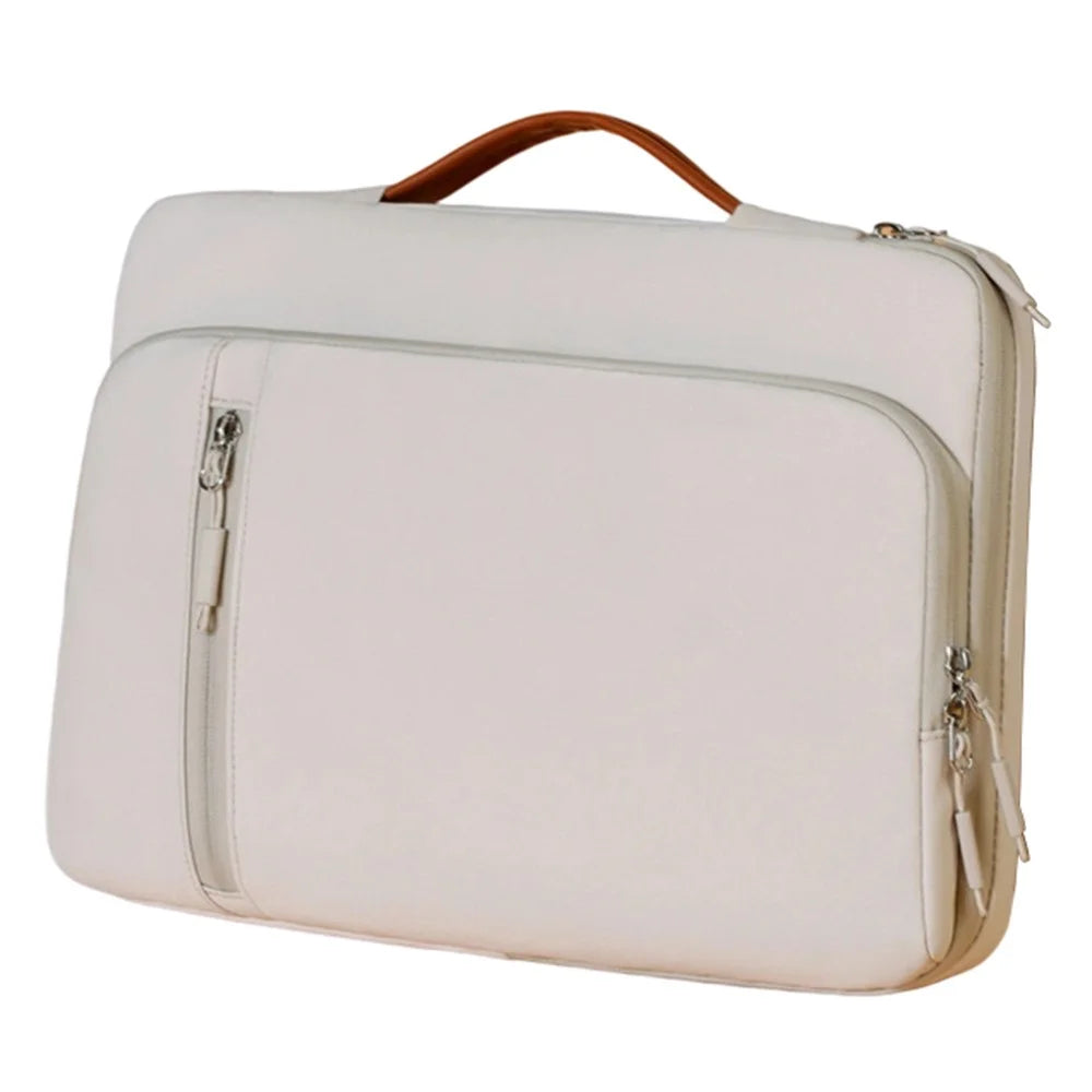 C108 Laptop Handheld Bag for 14-14.6 inch Notebook Retractable Handle Waterproof Business Protective Sleeve Bag Multi-Pocket Shockproof Carrying Case - Beige - 1