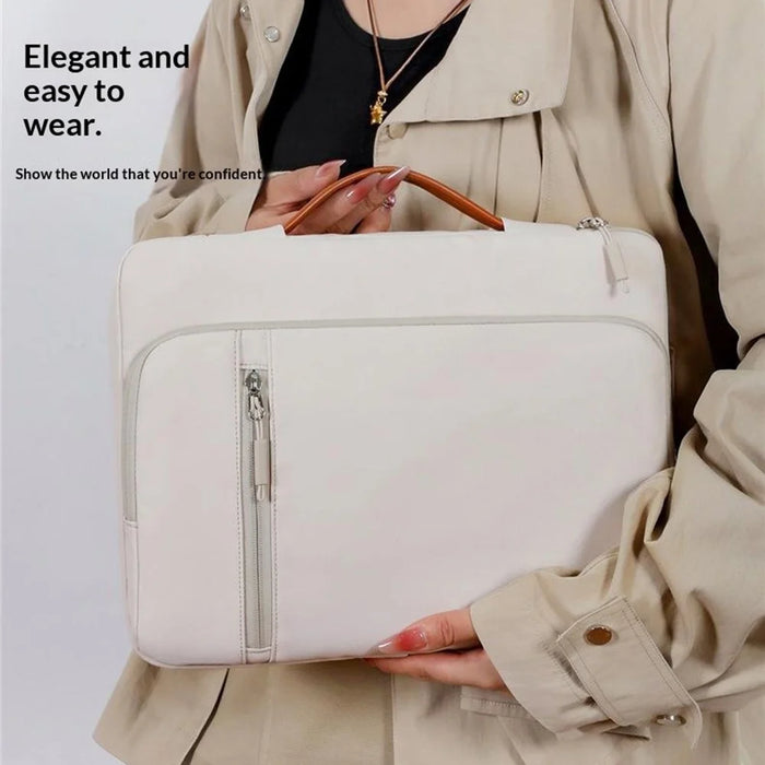 C108 Laptop Handheld Bag for 14-14.6 inch Notebook Retractable Handle Waterproof Business Protective Sleeve Bag Multi-Pocket Shockproof Carrying Case - Beige - 4