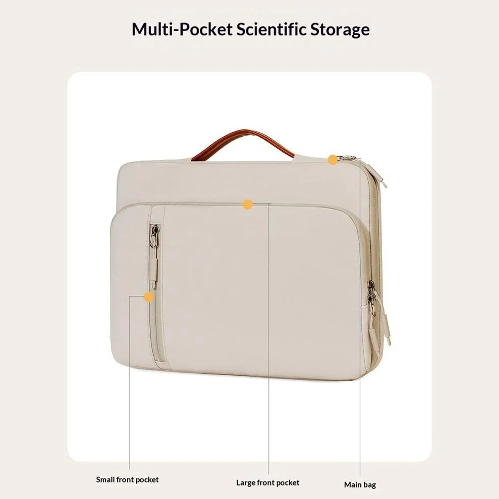 C108 Laptop Handheld Bag for 14-14.6 inch Notebook Retractable Handle Waterproof Business Protective Sleeve Bag Multi-Pocket Shockproof Carrying Case - Beige - 6
