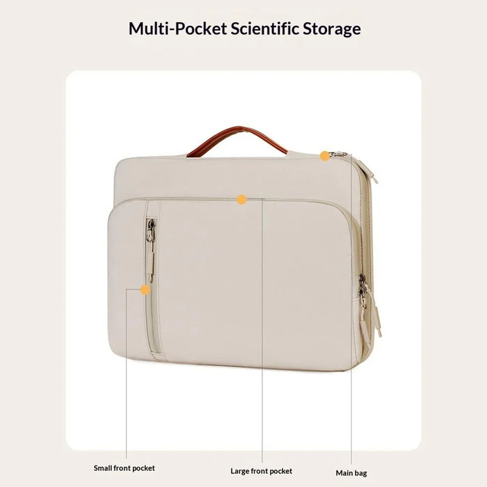 C108 Laptop Handheld Bag for 15-16.1 inch Notebook Retractable Handle Waterproof Business Protective Sleeve Bag Multi-Pocket Shockproof Carrying Case - Beige - 6