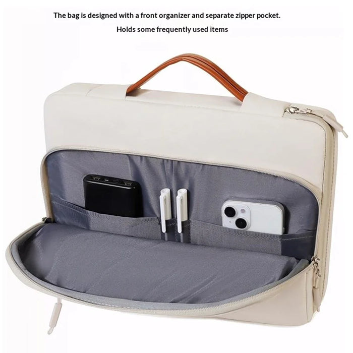 C108 Laptop Handheld Bag for 15-16.1 inch Notebook Retractable Handle Waterproof Business Protective Sleeve Bag Multi-Pocket Shockproof Carrying Case - Beige - 7