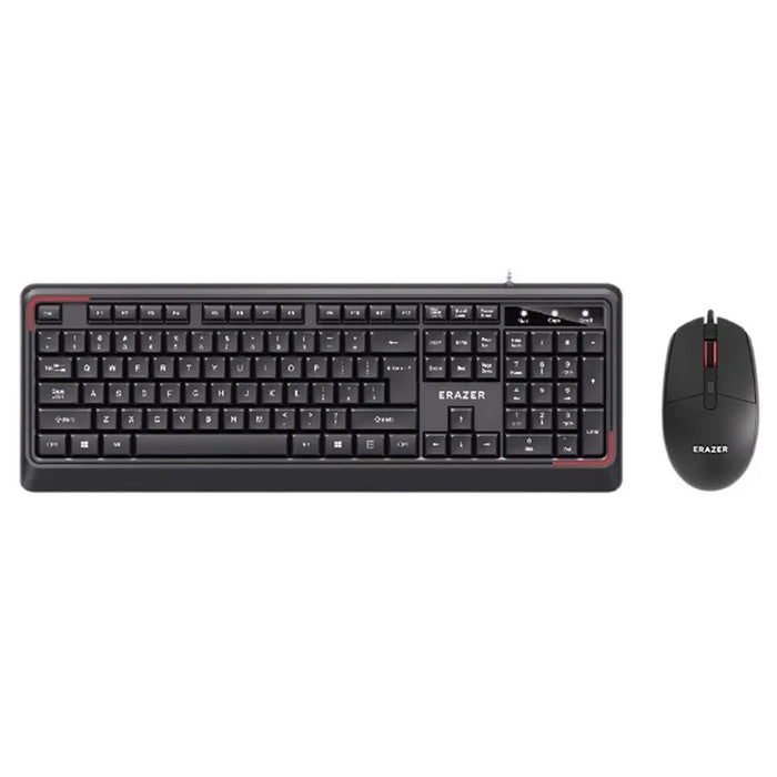 ERAZER KM201 104 Keys Wired Keyboard 1600DPI Ergonomic Mouse Combo Set for Office Gaming (Invested By Lenovo) - Black - 1