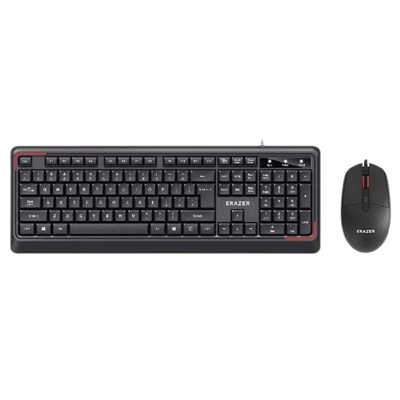 ERAZER KM201 104 Keys Wired Keyboard 1600DPI Ergonomic Mouse Combo Set for Office Gaming (Invested By Lenovo) - Black - 1