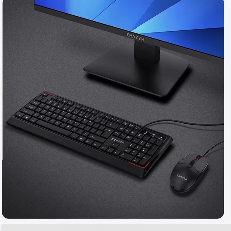 ERAZER KM201 104 Keys Wired Keyboard 1600DPI Ergonomic Mouse Combo Set for Office Gaming (Invested By Lenovo) - Black - 2
