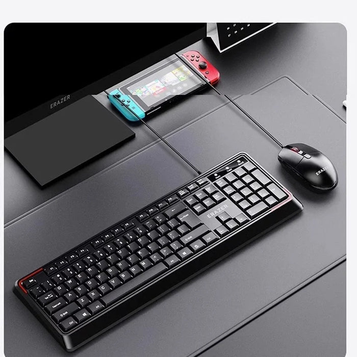ERAZER KM201 104 Keys Wired Keyboard 1600DPI Ergonomic Mouse Combo Set for Office Gaming (Invested By Lenovo) - Black - 3