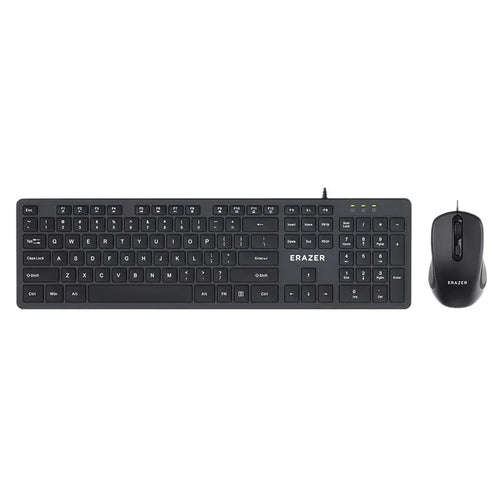 ERAZER KM301 USB Wired Keyboard Mouse Combo 104 Keys Full Size Keyboard 3-Level DPI Mouse Set for Office (Invested By Lenovo) - Black - 1