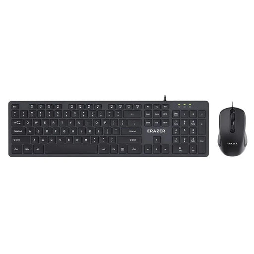 ERAZER KM301 USB Wired Keyboard Mouse Combo 104 Keys Full Size Keyboard 3-Level DPI Mouse Set for Office (Invested By Lenovo) - Black - 1