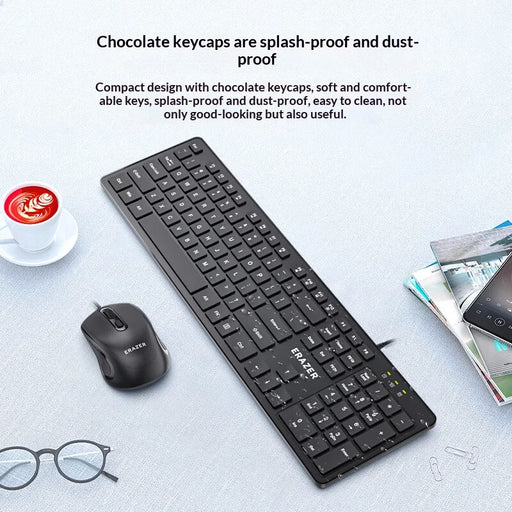 ERAZER KM301 USB Wired Keyboard Mouse Combo 104 Keys Full Size Keyboard 3-Level DPI Mouse Set for Office (Invested By Lenovo) - Black - 2